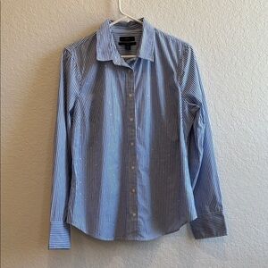 J. Crew Sparkle Blue and White Striped Women's Button Down Shirt Slim Fit